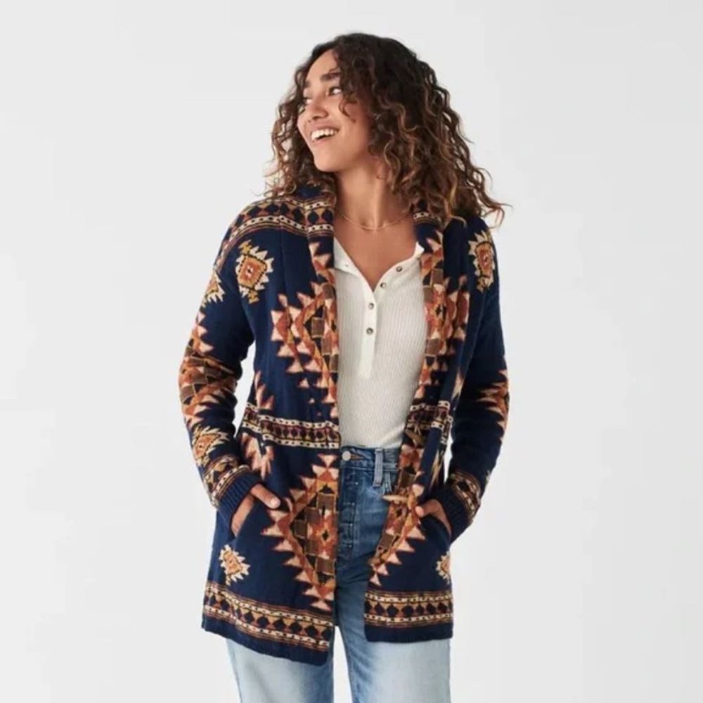 Faherty B.YELLOWTAIL Lodge Wolf Mountain Cardigan Sweater Size S NWT